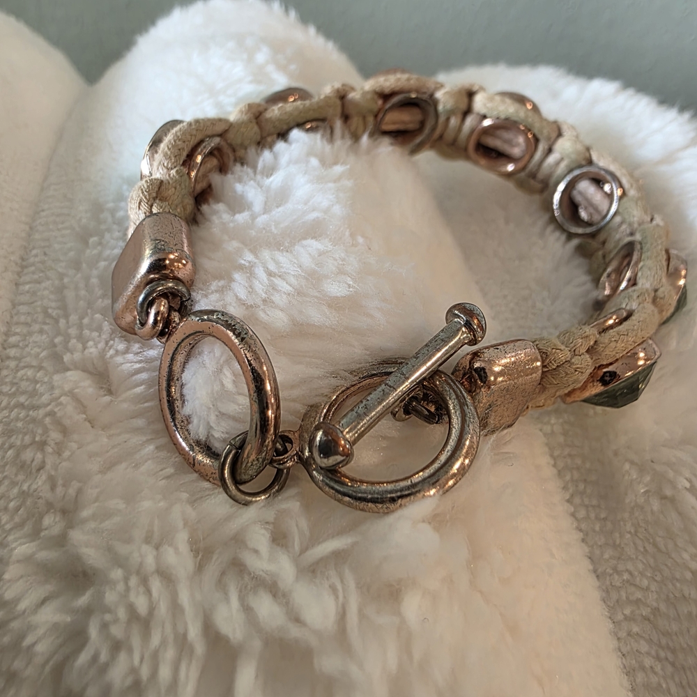 Tan Bracelet with Green Gem Accents - Picture 5 of 12
